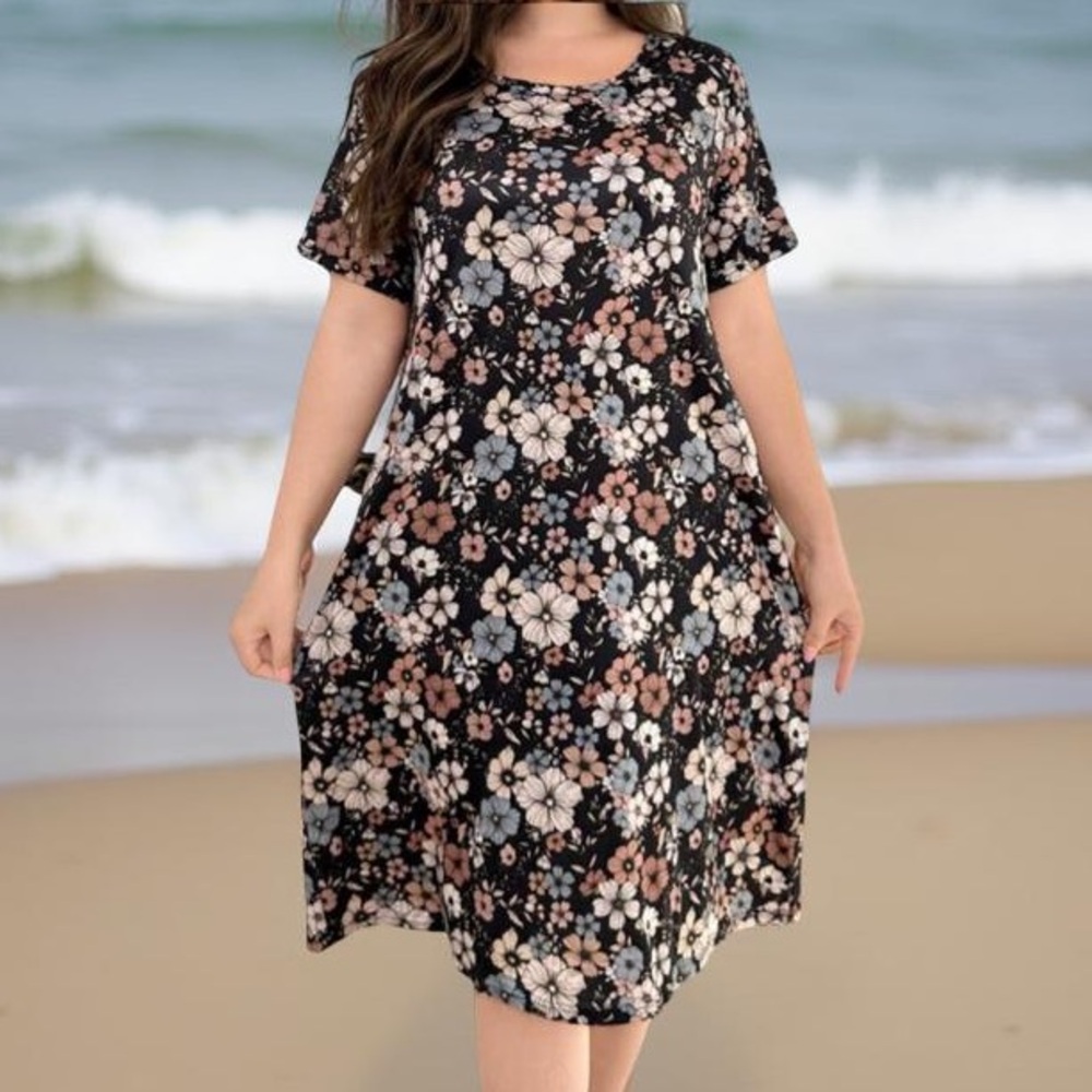 Shein Floral Print Midi Pajama Night Dress 2X Plus Women's Multicolor Stretch